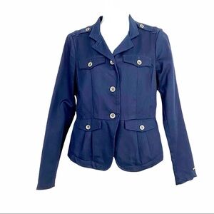 TOMMY HILFIGER Navy Blue Blazer Sz 4 Small Cotton Jacket Coat Military Pocket